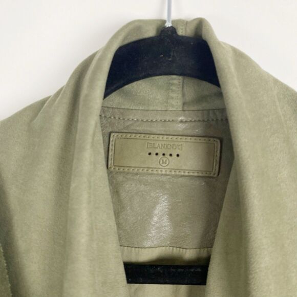 BlankNYC Green Faux Suede Leather Draped Zip Moto Jacket Women Size M - Picture 4 of 5